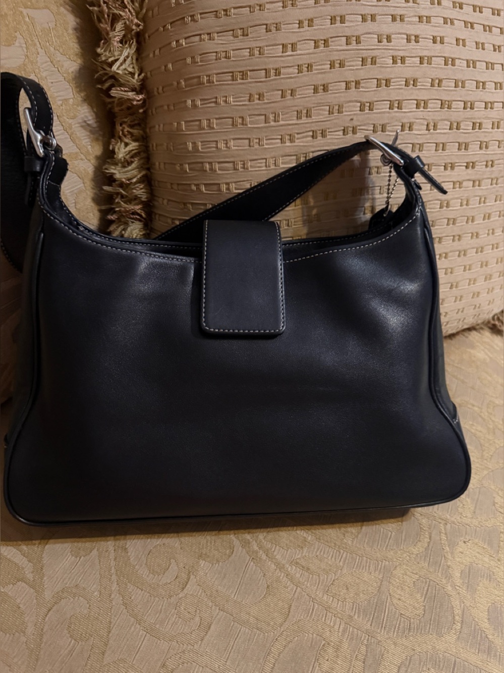 Coach Hamptons Black Leather Flap Hobo Bag Shoulder Bag 7783 preloved